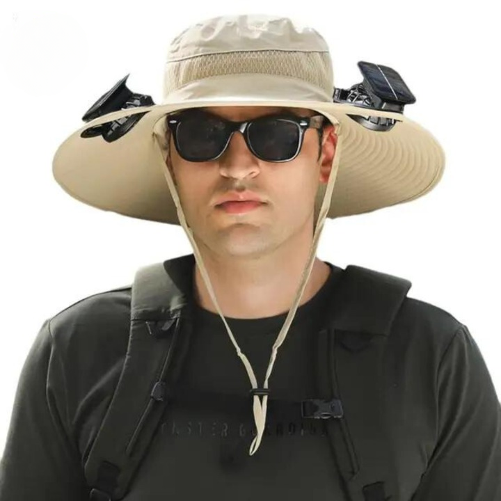 Chapeau de soleil large bord avec ventilateurs solaires intégrés