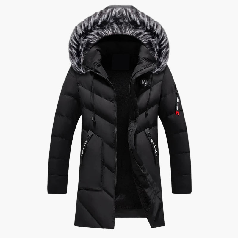 Langer Herren-Wintermantel mit Kapuze, urbaner Stil, ideal für kalte Tage