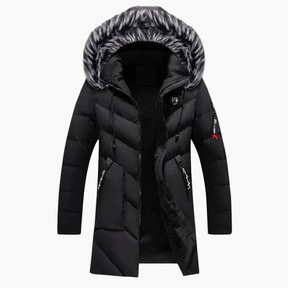 Langer Herren-Wintermantel mit Kapuze, urbaner Stil, ideal für kalte Tage