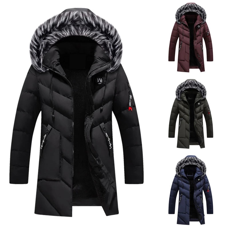 Langer Herren-Wintermantel mit Kapuze, urbaner Stil, ideal für kalte Tage