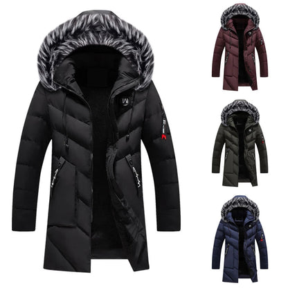 Langer Herren-Wintermantel mit Kapuze, urbaner Stil, ideal für kalte Tage