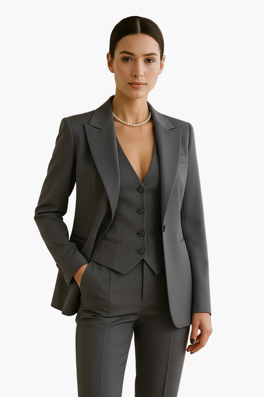Tailleur Femme Élégant 3 Pièces – Blazer, Gilet et Pantalon, Style Affaires & Cérémonie