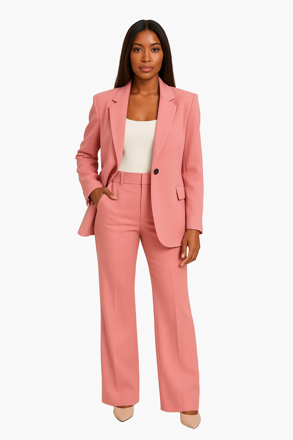Tailleur pantalon femme élégant coupe droite pour bureau et occasions formelles