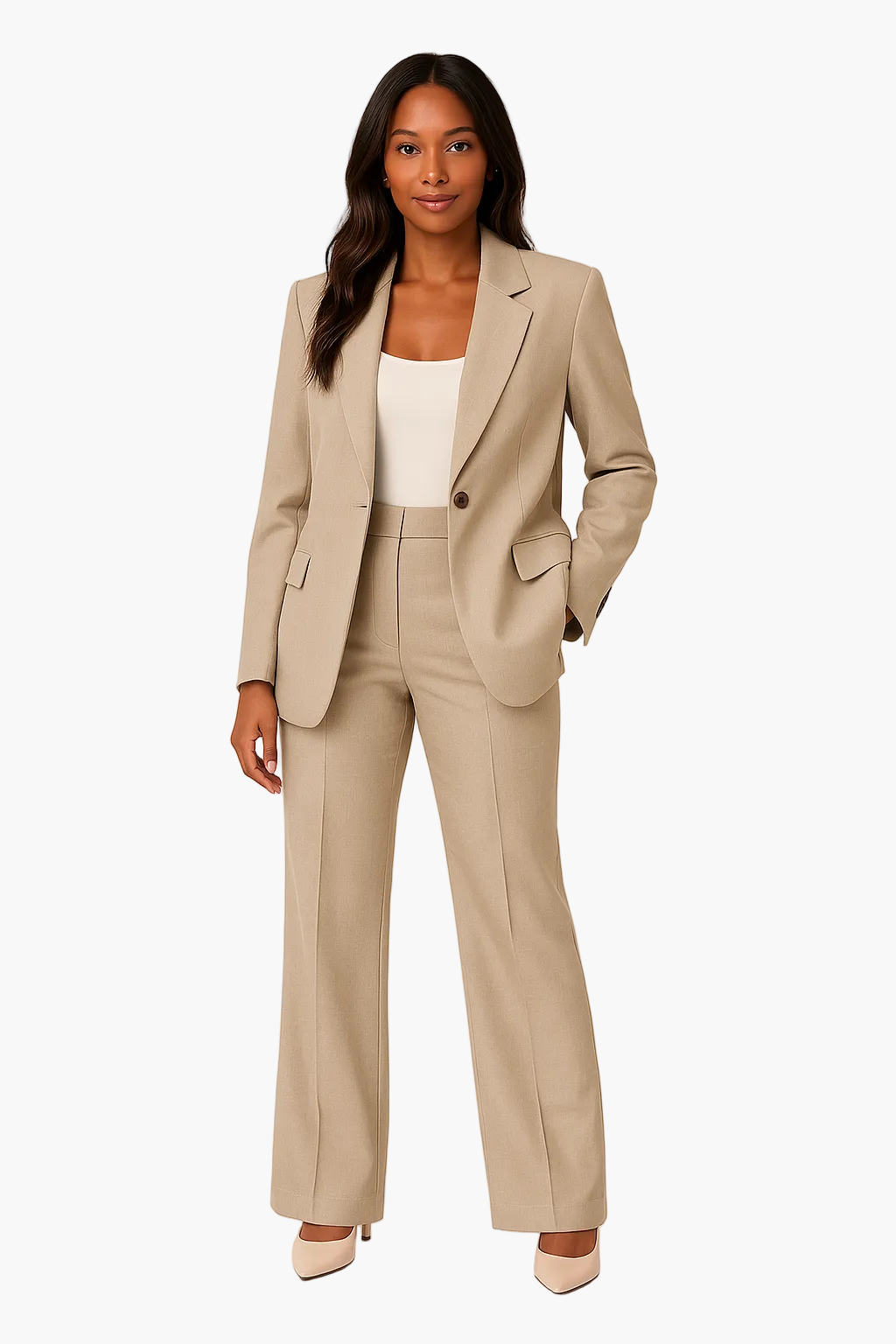 Tailleur pantalon femme élégant coupe droite pour bureau et occasions formelles