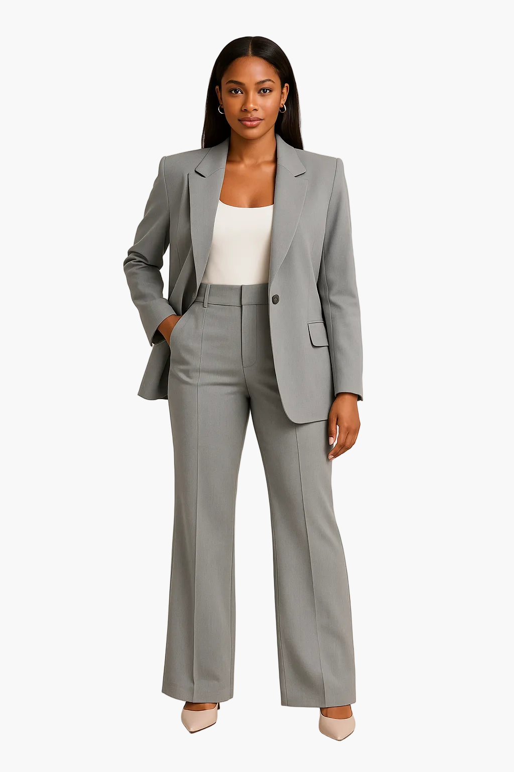 Tailleur pantalon femme élégant coupe droite pour bureau et occasions formelles