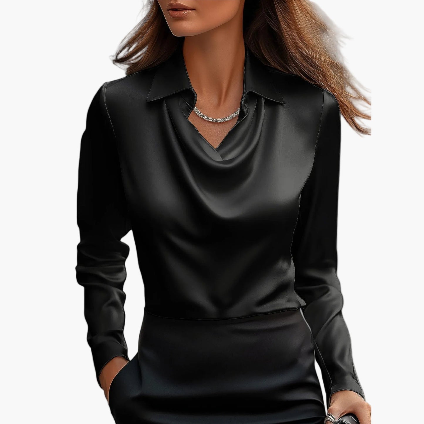 Elegante Damenbluse mit drapiertem Kragen im schicken Stil für Büro und Veranstaltungen