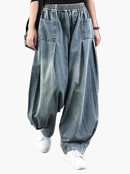 Pantalon large décontracté pour femme style streetwear avec poches, taille élastique, idéal pour un look urbain tendance