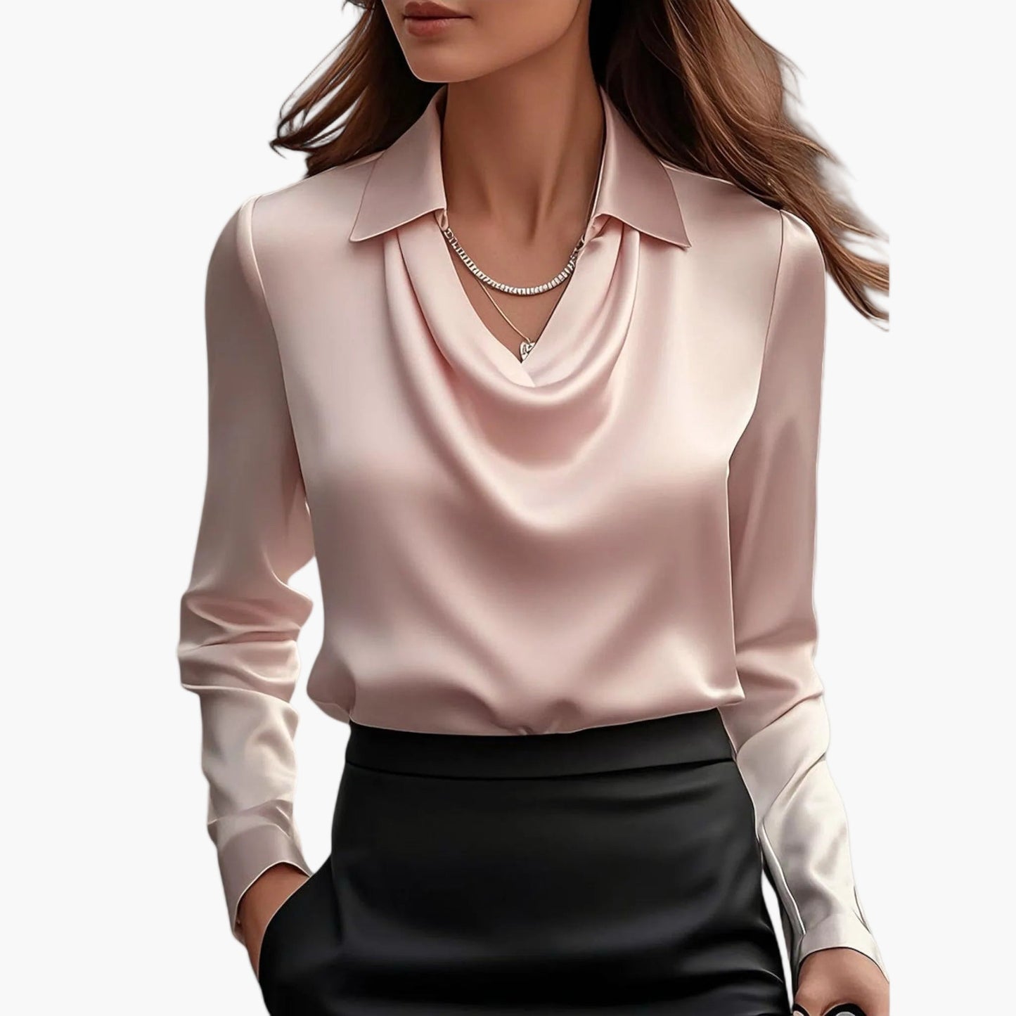 Elegante Damenbluse mit drapiertem Kragen im schicken Stil für Büro und Veranstaltungen
