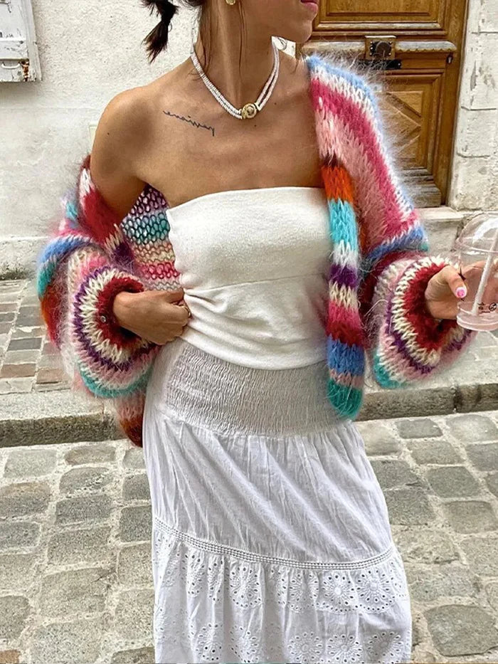 Casual Patchwork Knit Cardigan for Women