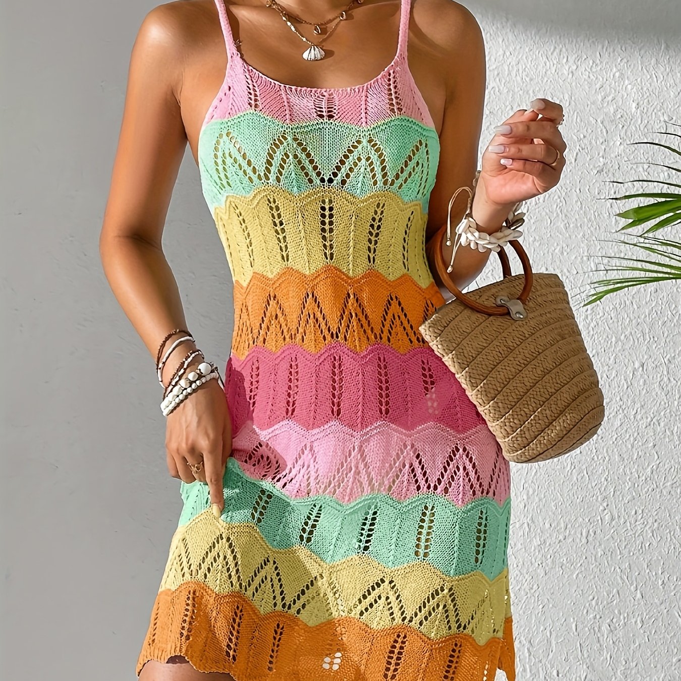 Mini-Boho-Kleid aus Maschenware für Damen – lässiger Urlaubs- und Sommerstil