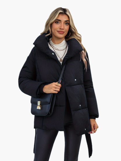Chaqueta acolchada con cinturón estilo casual para mujer – Ideal para invierno y entretiempo
