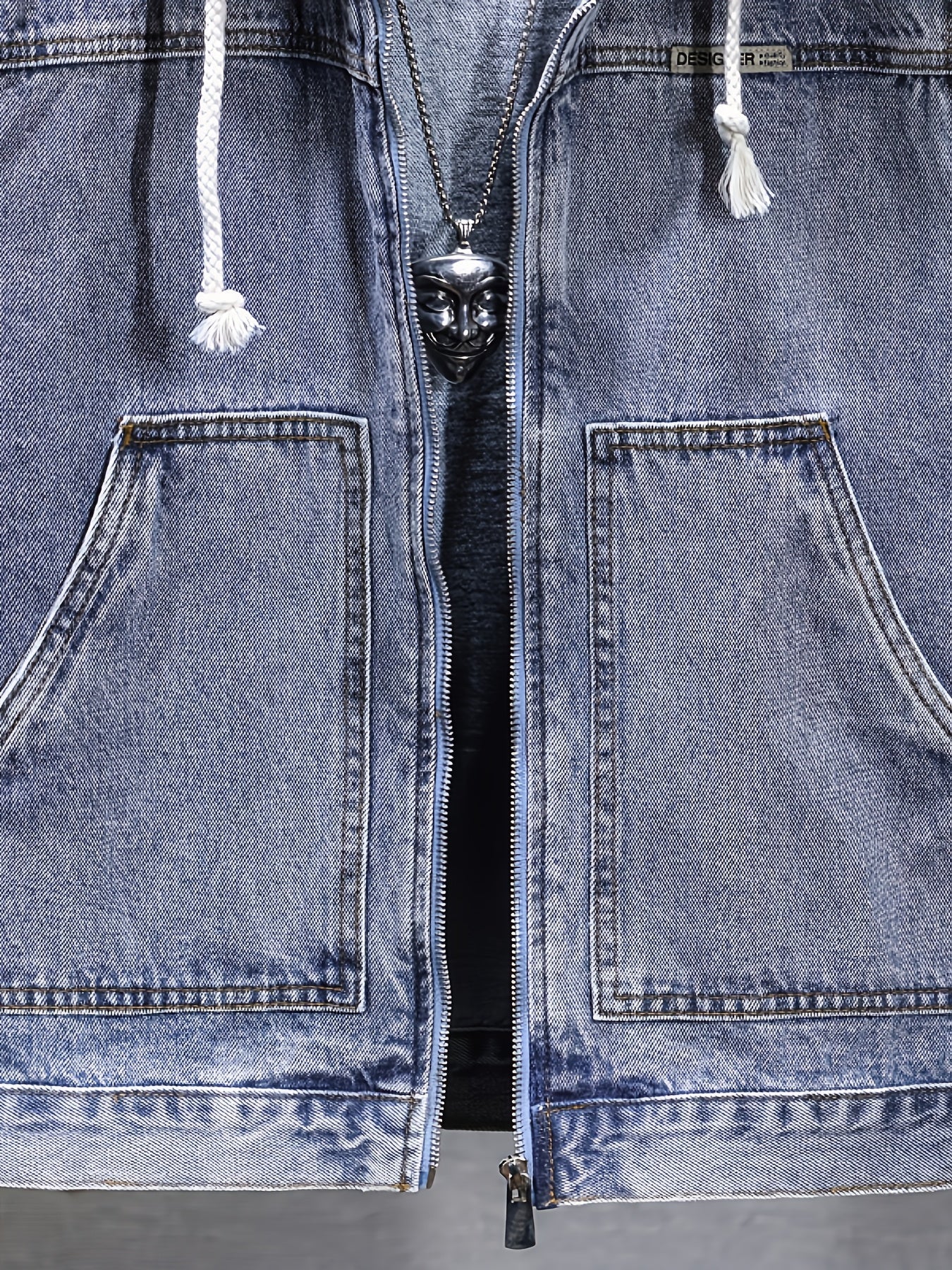 Veste sans manches à capuche pour homme en denim noir délavé