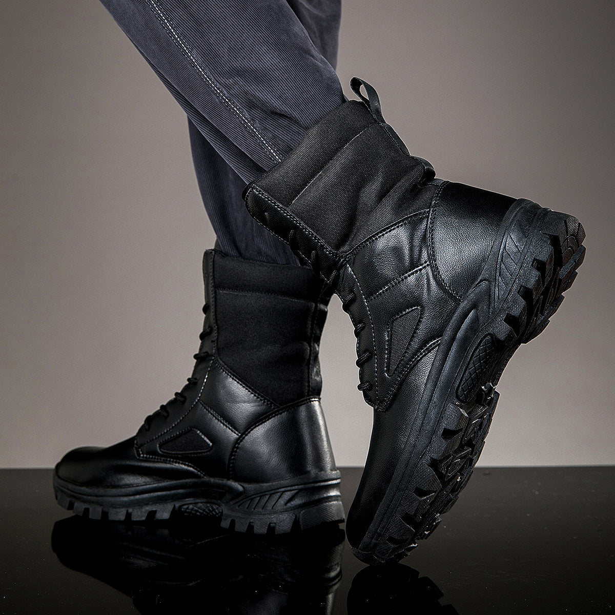 Bottes hautes tactiques à lacets pour homme, robustes et antidérapantes