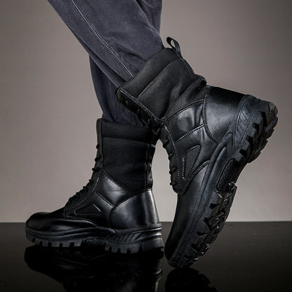 Bottes hautes tactiques à lacets pour homme, robustes et antidérapantes