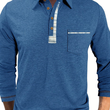 Polo Homme Manches Longues Détails Ethniques Boutons Beige