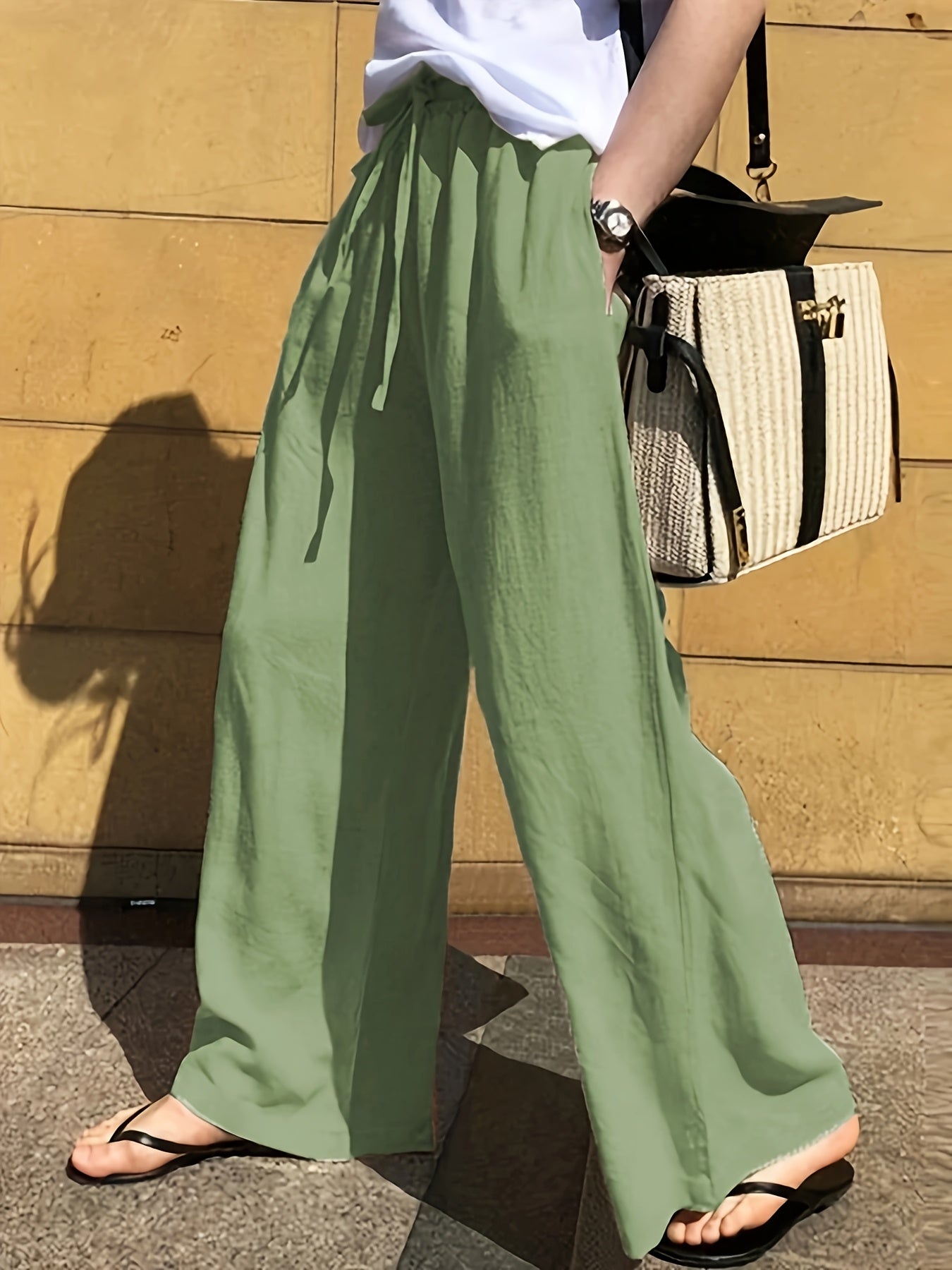 Pantalon large femme style décontracté chic avec taille à cordon – Idéal pour le printemps et l'été