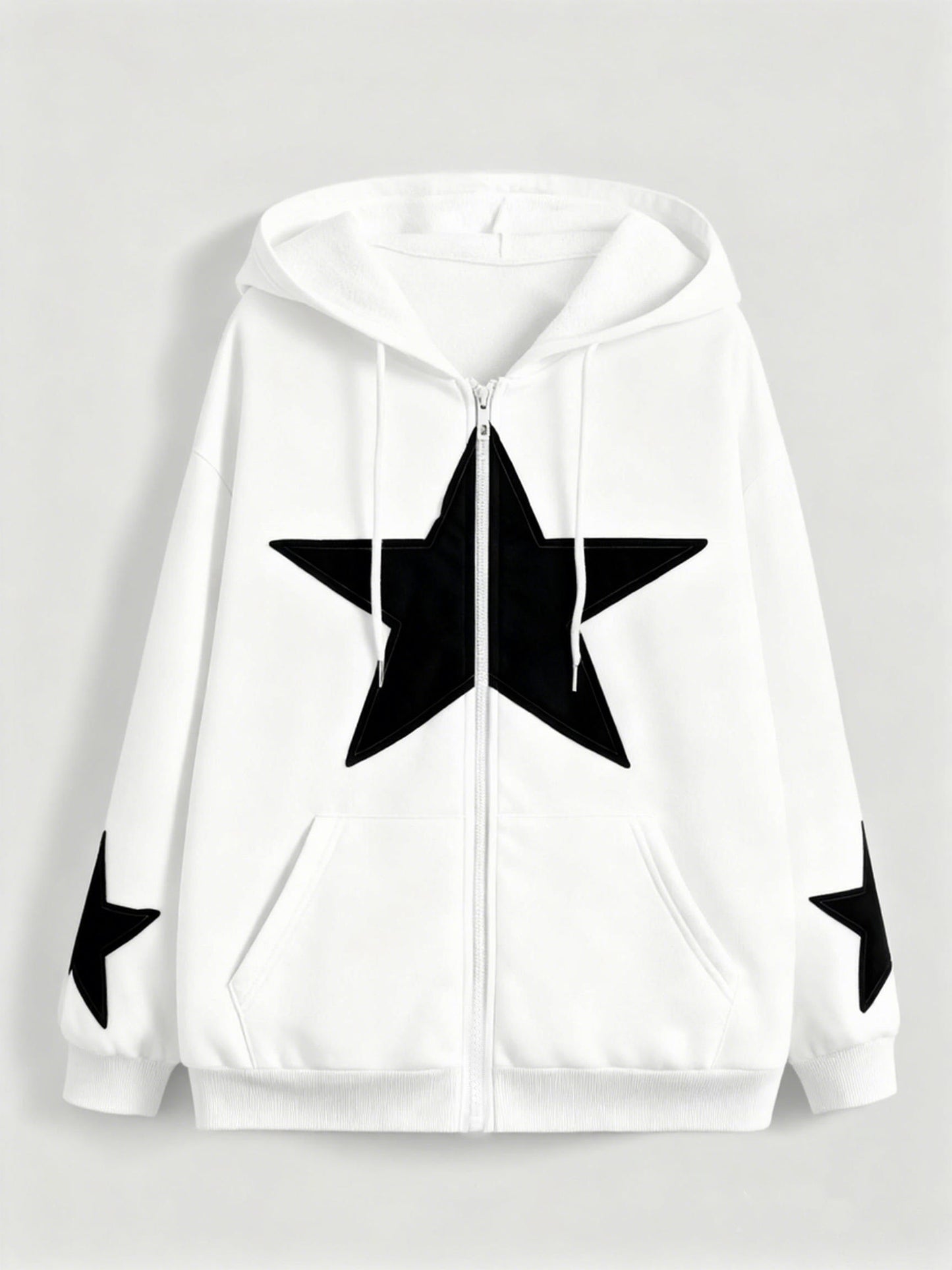 Sweat à capuche zippé marron avec motif étoile gris délavé