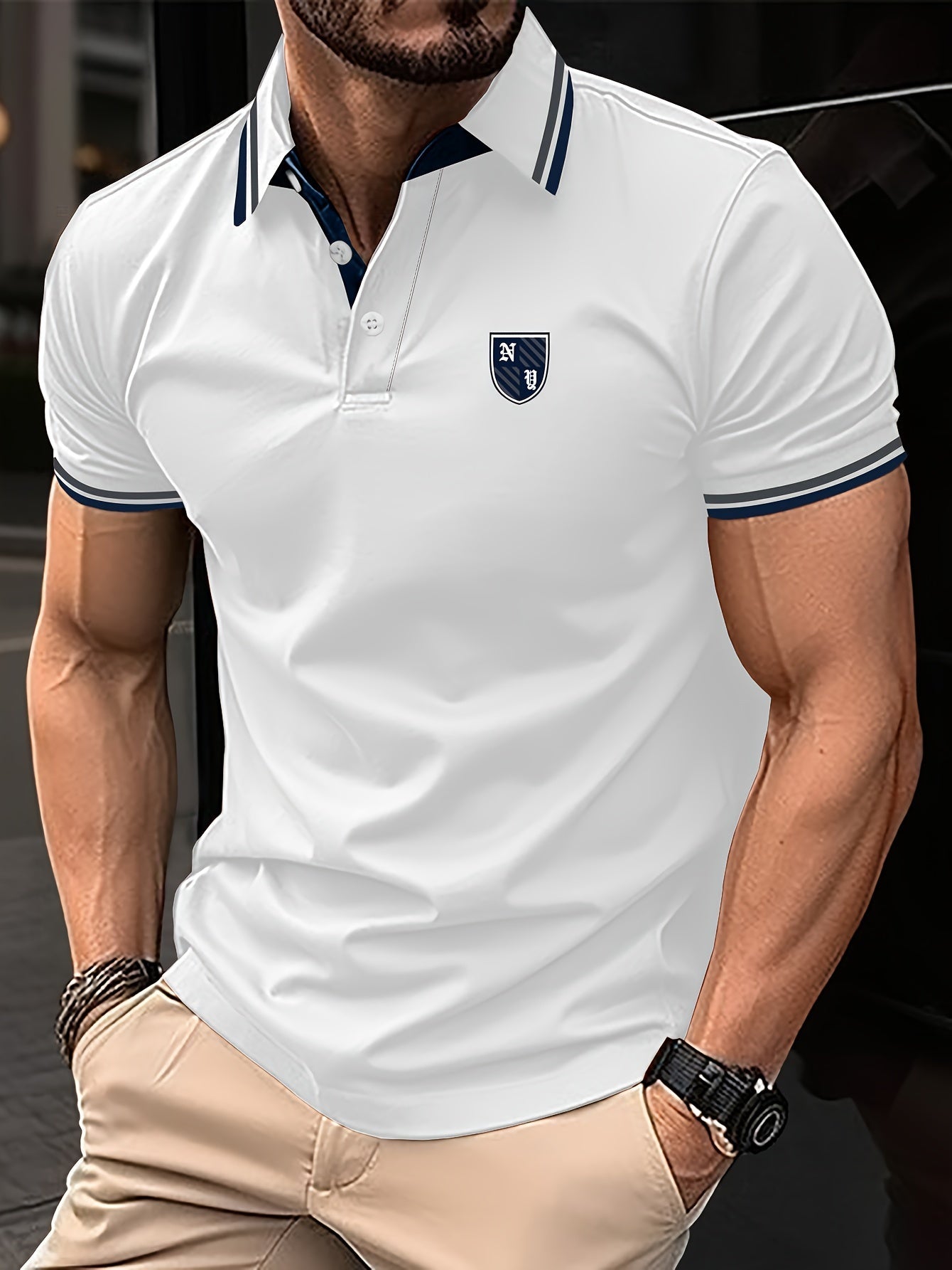 Polo décontracté pour homme style universitaire, col élégant, manches courtes, idéal pour l'été