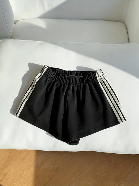 Shorts de sport femme à bandes latérales style décontracté pour running et loisirs
