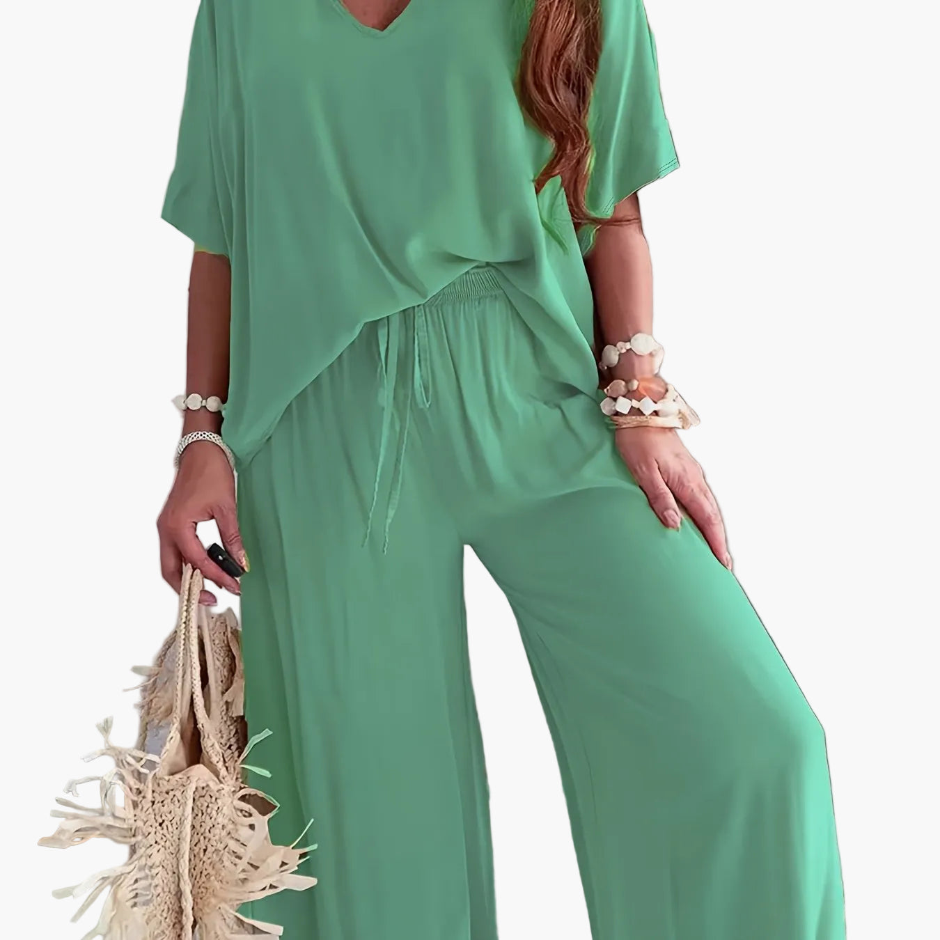 Combinaison Pantalon Femme Style Décontracté Chic à Manches Courtes et Col V – Parfaite pour Printemps et Été