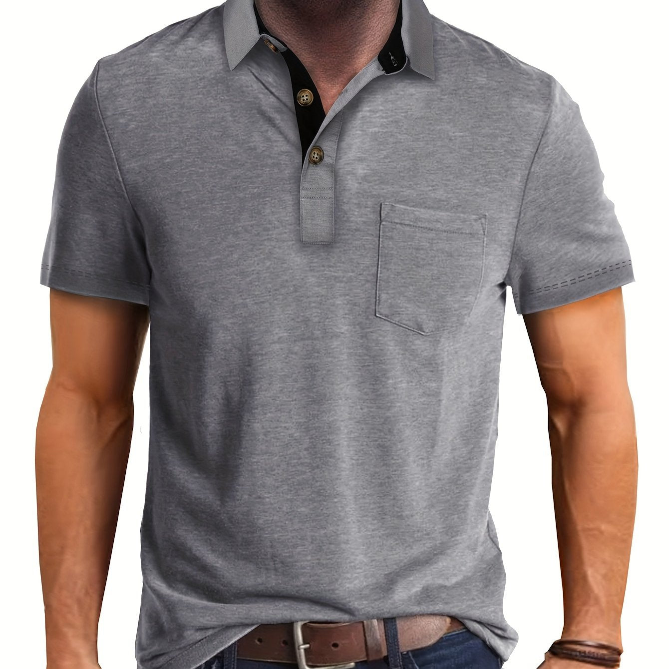 Polo décontracté pour homme à poche poitrine, style élégant pour usage quotidien ou bureau
