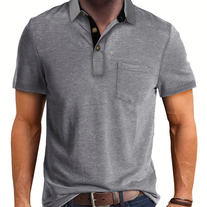 Polo décontracté pour homme à poche poitrine, style élégant pour usage quotidien ou bureau