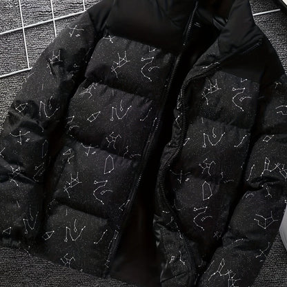 Doudoune matelassée col montant à motif constellation imprimé bicolore pour homme