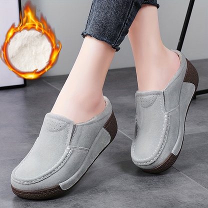 Mocassins Mule Femme Doublés Chauds Style Décontracté Marron