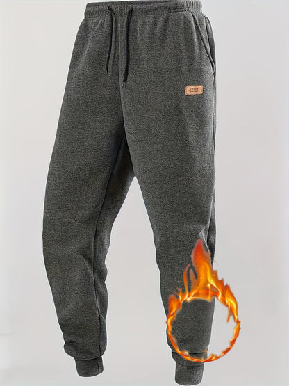 Pantalon de jogging homme doublé chaud, coupe droite, taille élastique et cordon de serrage