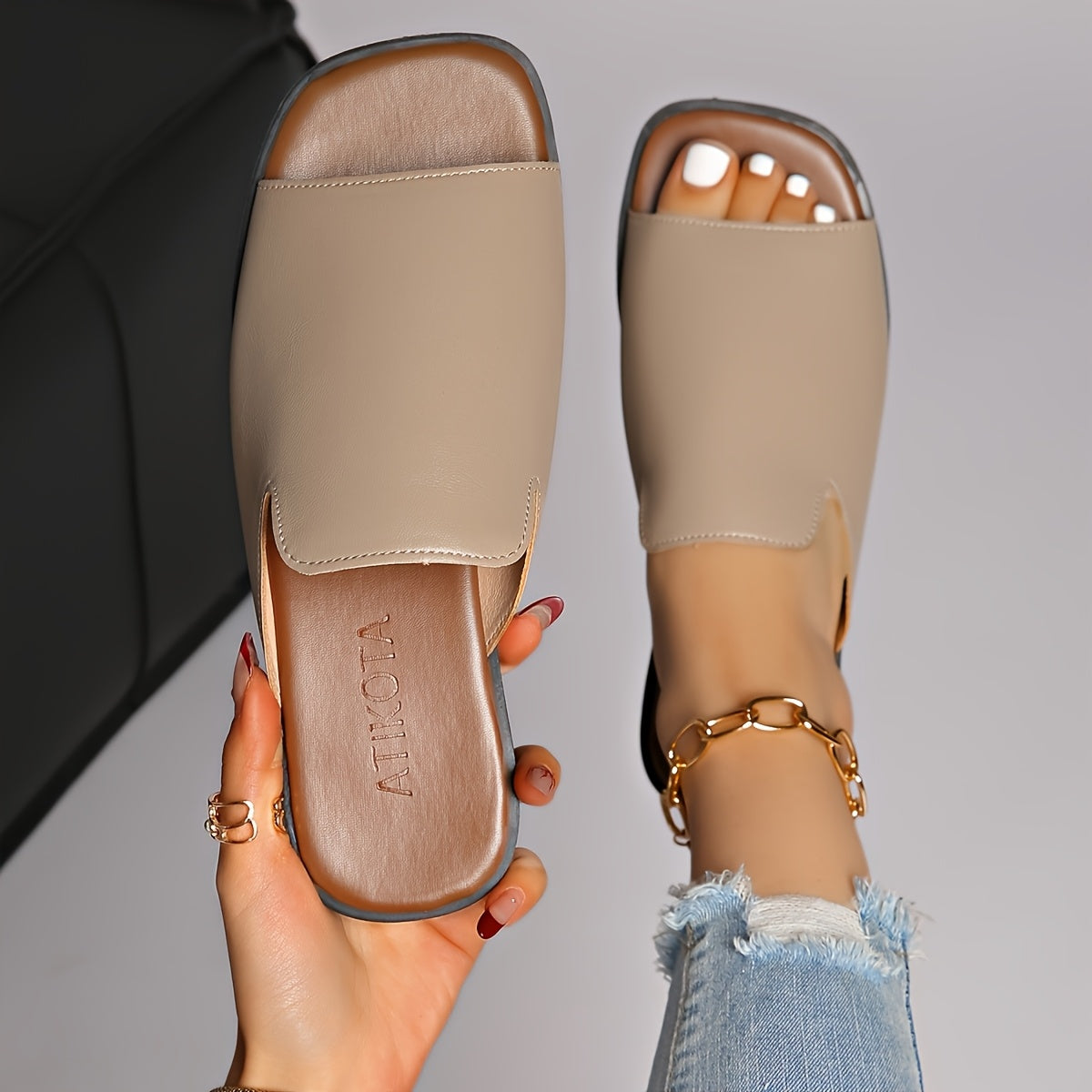 Damsandaler med fyrkantig tå, modern stil för vardagligt och elegant bruk
