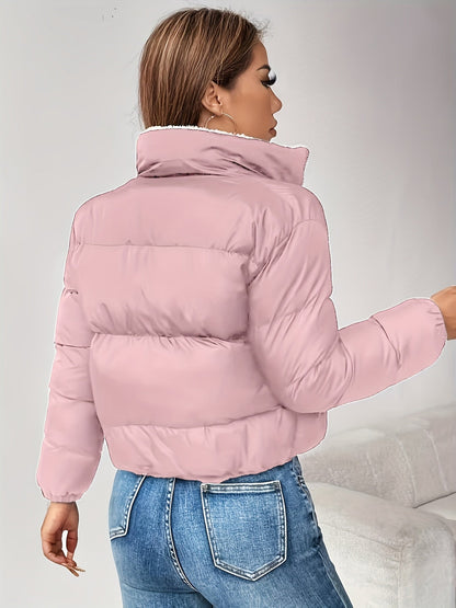 Doudoune Courte Femme Matelassée Col Montant Doublure Douce Noir