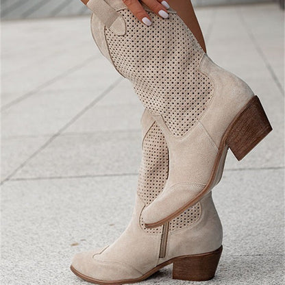 Amanda – Bottes pour femmes à talons moyens en daim brûlé