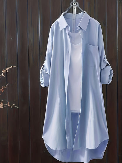 Langes Hemdblusenkleid im lässigen Stil für Damen, ideal für Frühling und Sommer  