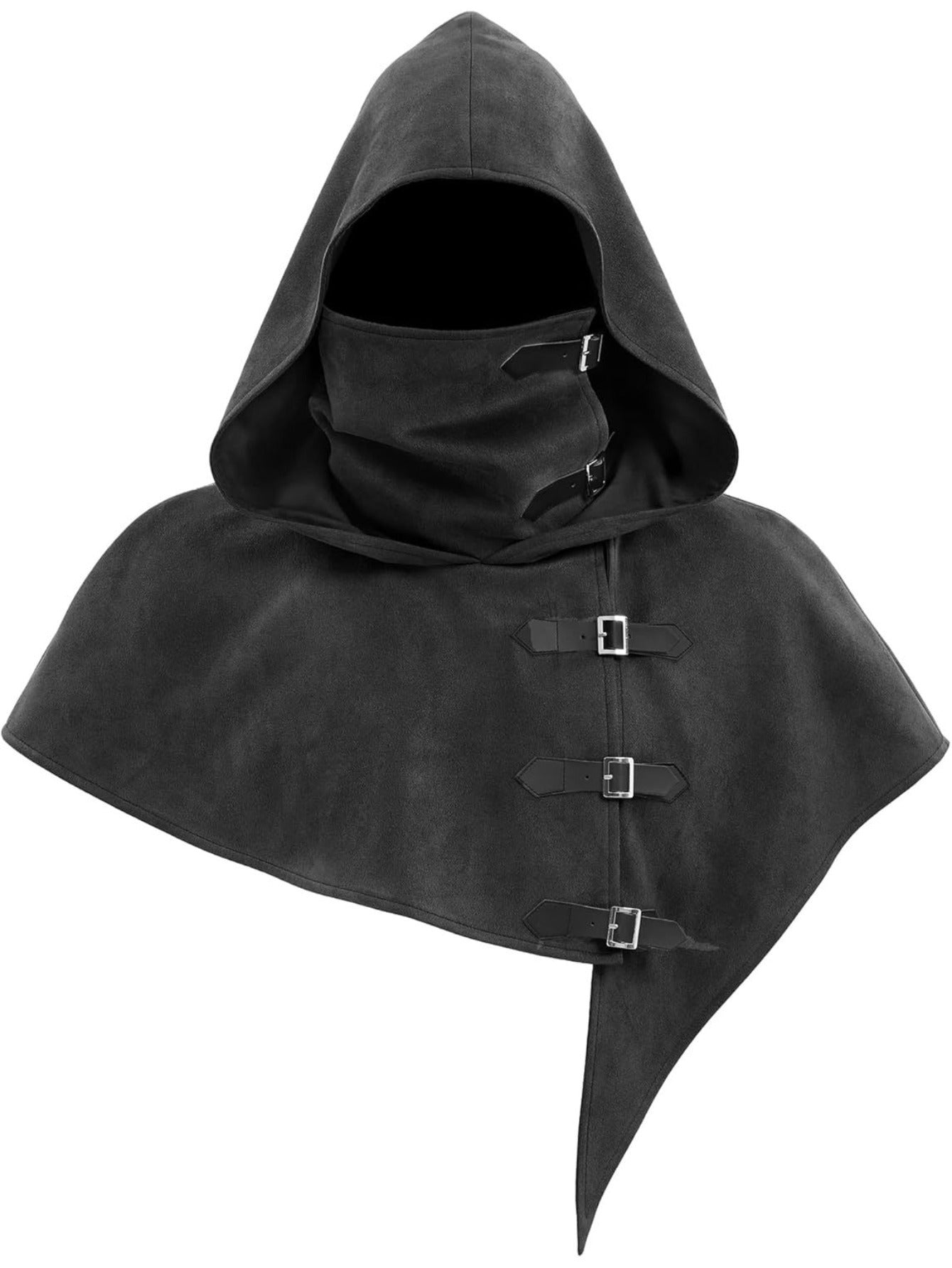 Capuche avec masque intégré et capeline à boucles – Style médiéval pour homme ou femme