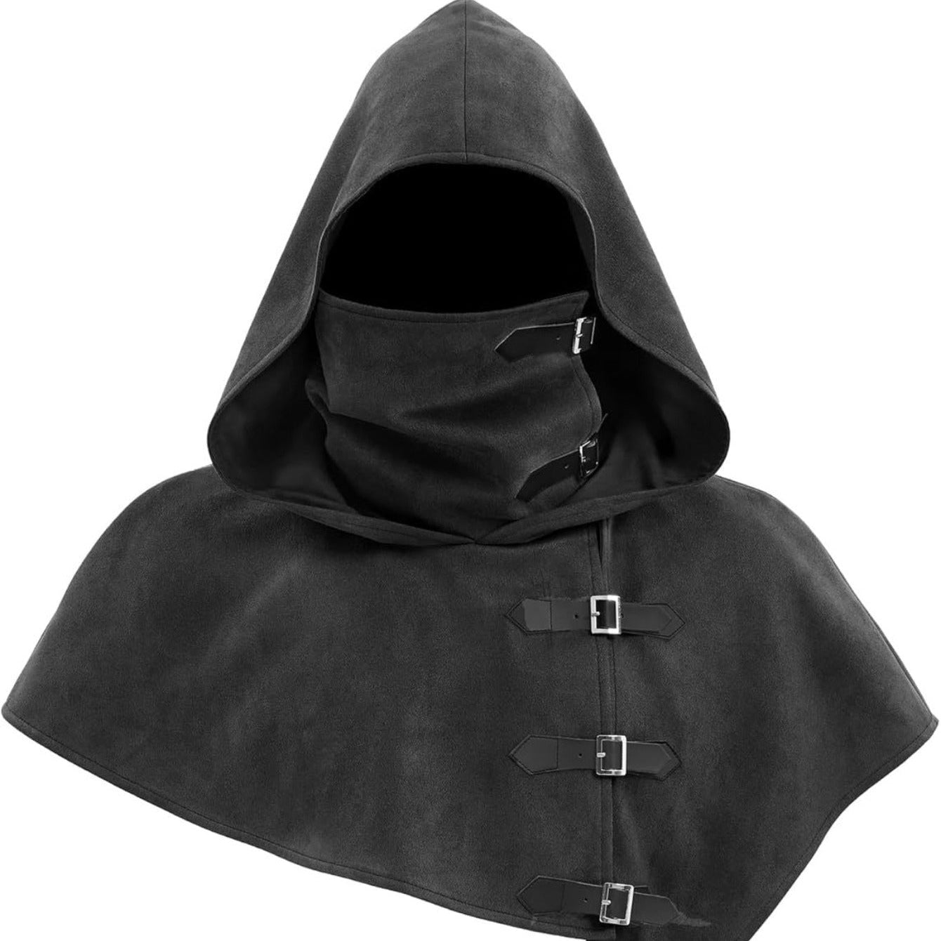 Capuche avec masque intégré et capeline à boucles – Style médiéval pour homme ou femme