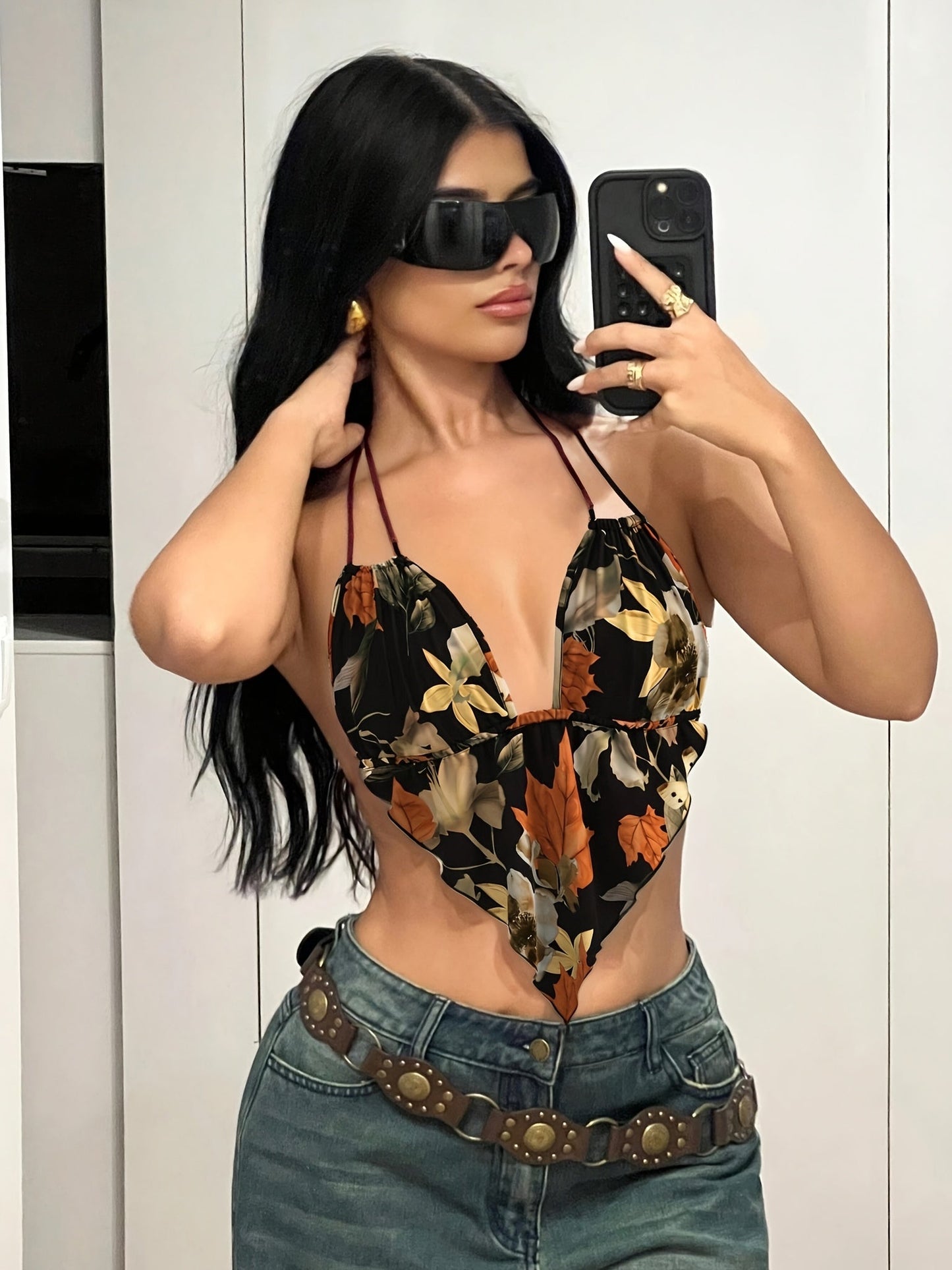 Body na plecy dla kobiet w stylu boho z kwiatowym wzorem na modny letni look