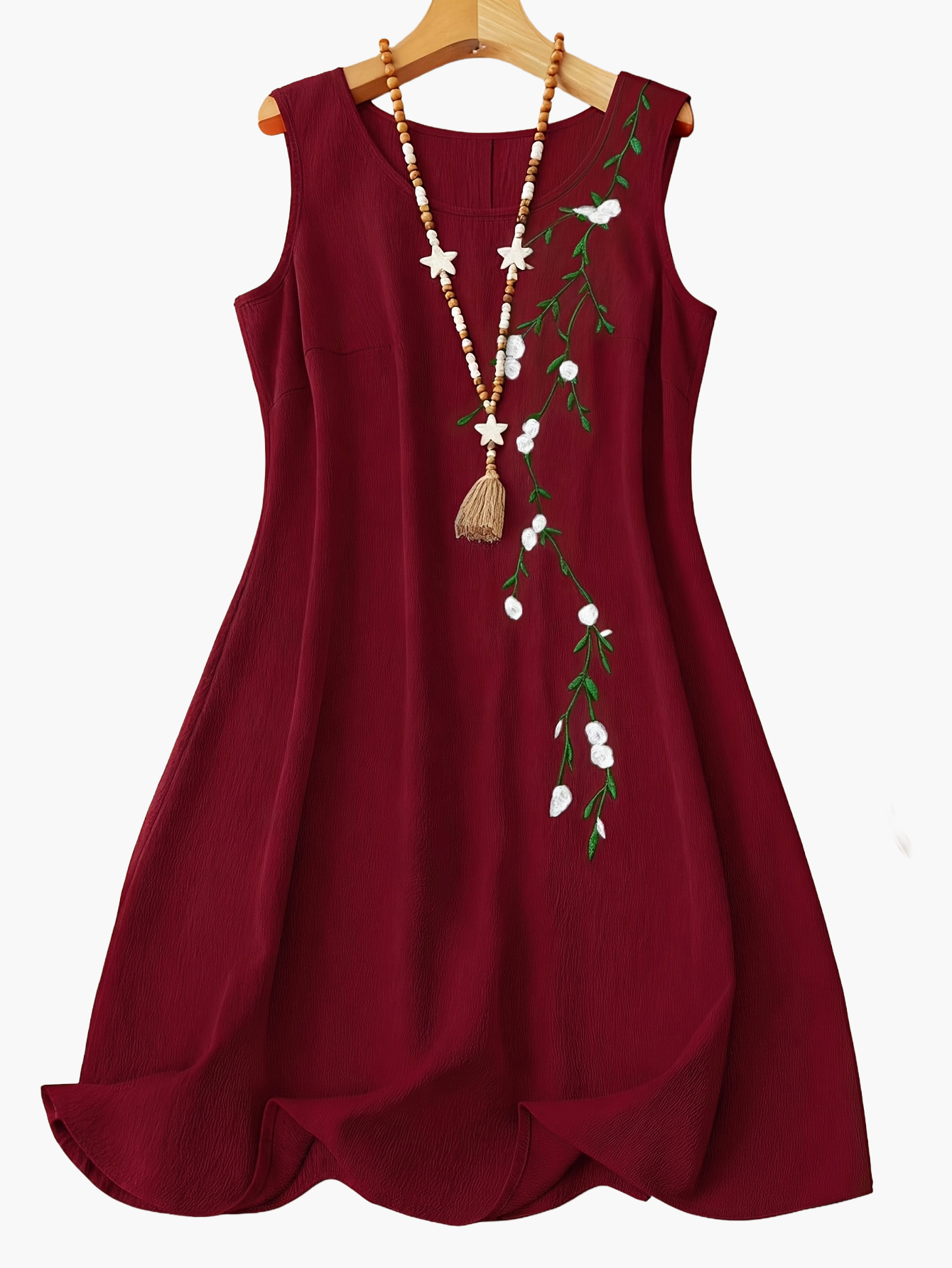Abito estivo donna stile casual senza maniche con motivo floreale ricamato