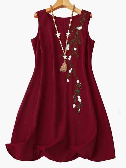 Abito estivo donna stile casual senza maniche con motivo floreale ricamato