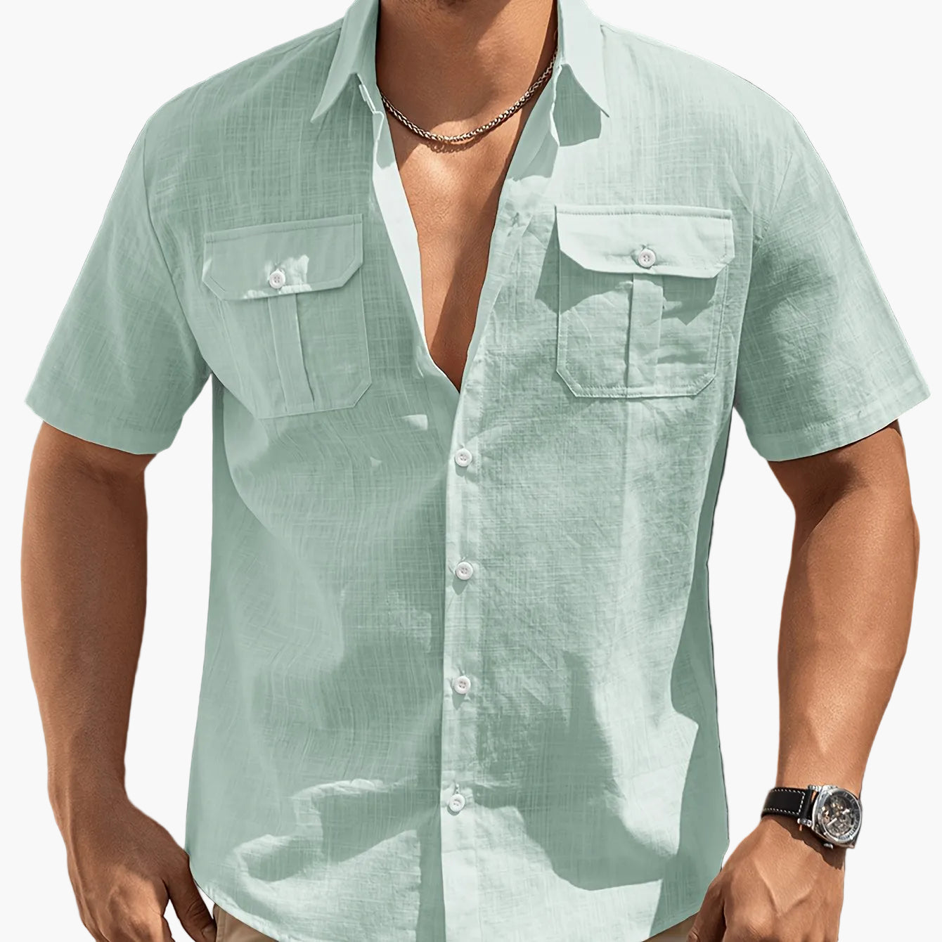 Kurzärmeliges Casual-Herrenhemd mit Taschen – ideal für Sommer und Freizeit