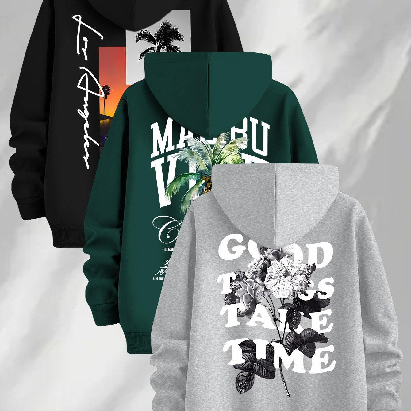Lot de 3 Hoodies à Capuche Imprimés pour Homme Multicolore Décontracté