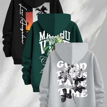 Lot de 3 Hoodies à Capuche Imprimés pour Homme Multicolore Décontracté