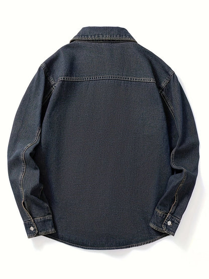 Surchemise Homme Décontractée en Jean à Manches Longues et Poches Poitrine