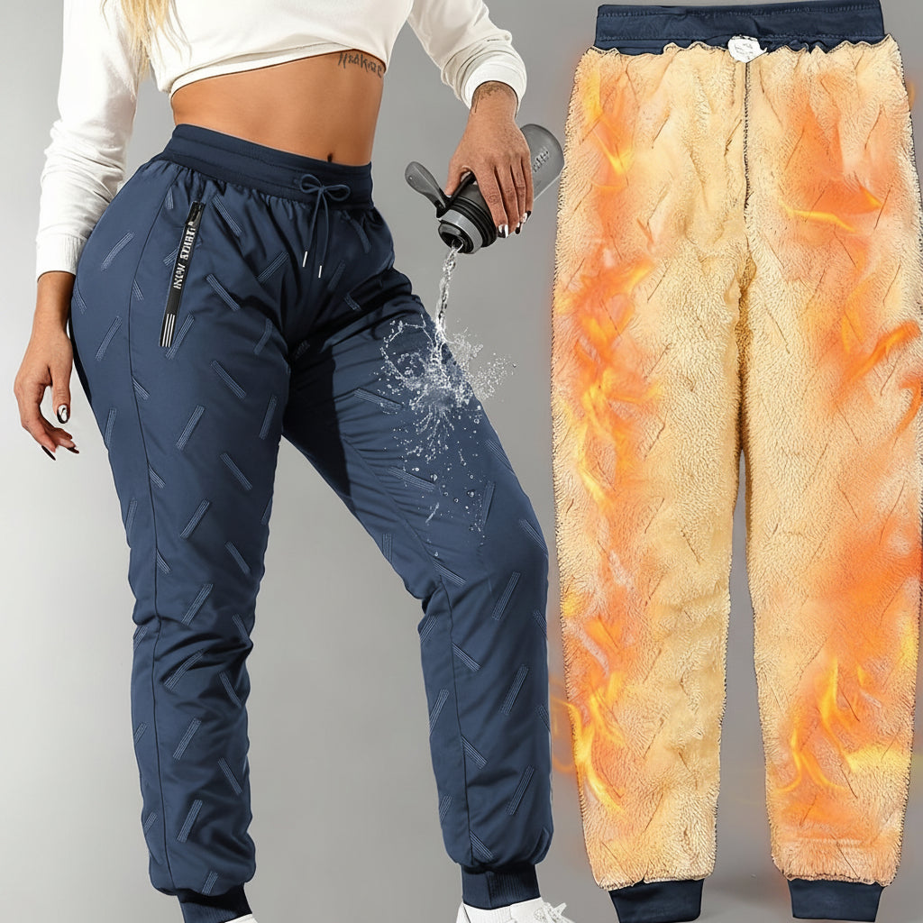 Pantalon de jogging femme doublé polaire chaud à taille élastique