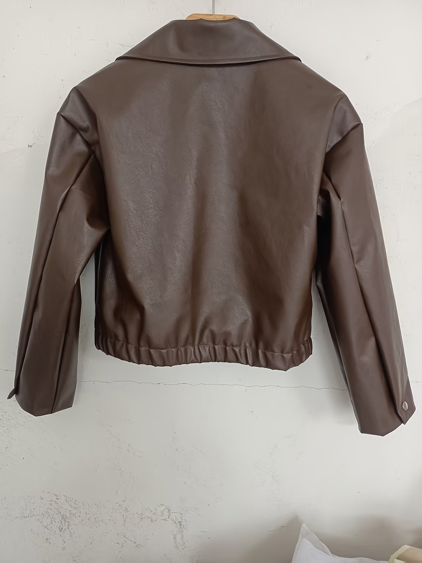 Veste courte bomber femme aspect cuir à fermeture éclair, col classique et ourlet côtelé