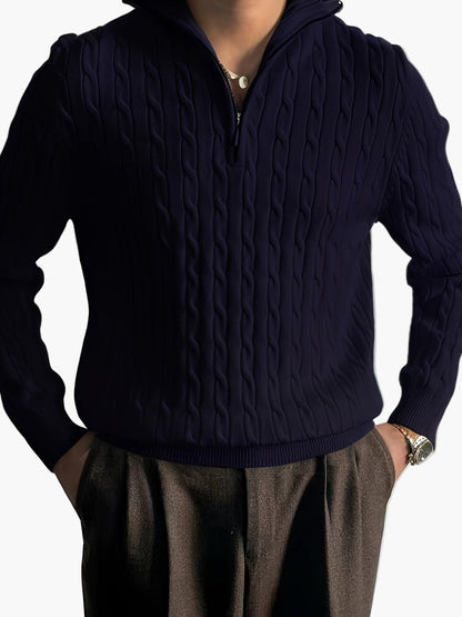 Heren trui met halve rits, casual stijl, met kabelpatroon voor herfst-winter