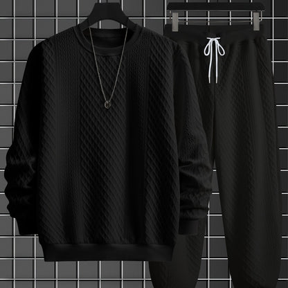 Ensemble Homme Pull Col Rond et Pantalon Jogging Tissé Motif Losanges