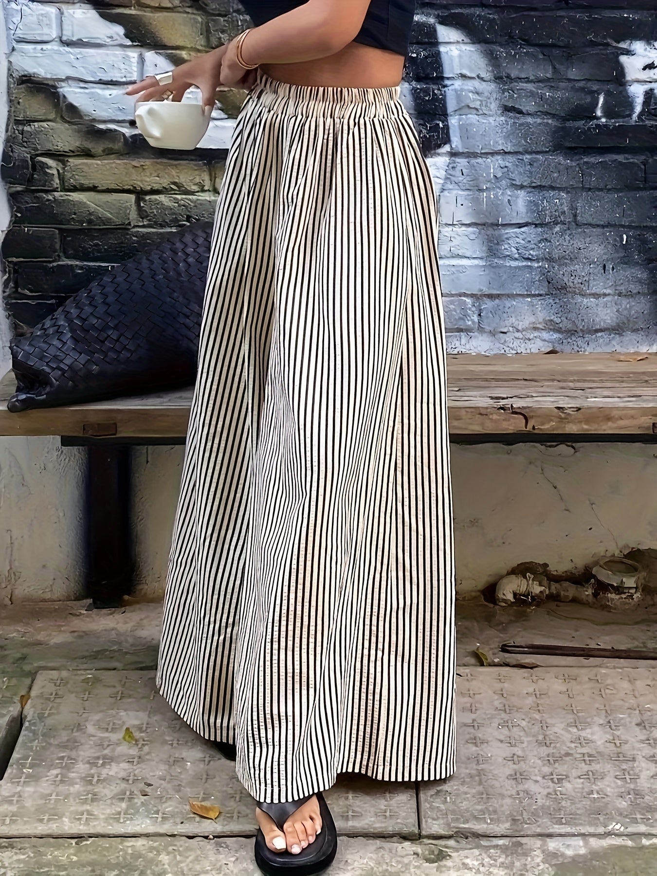 Pantalon large à rayures pour femme, style élégant et décontracté, idéal pour le printemps et l'été