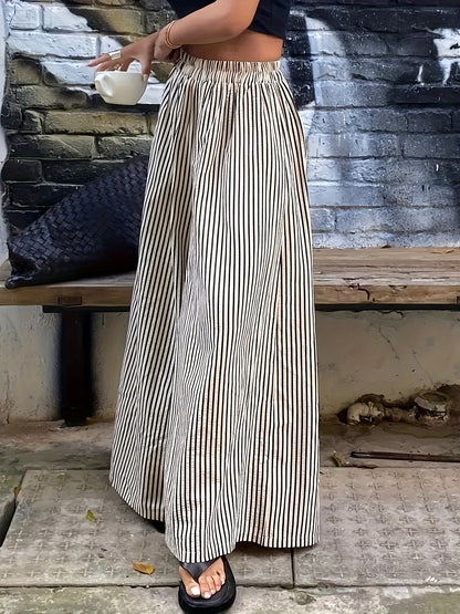 Pantalon large à rayures pour femme, style élégant et décontracté, idéal pour le printemps et l'été