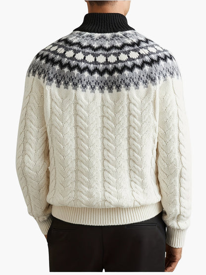 Męski sweter z półzamkiem i stójką w stylu nordyckim casual na zimę