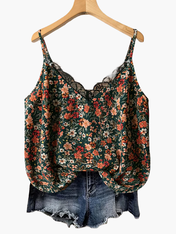 Débardeur femme à fines bretelles, style bohème fleuri, idéal été et vacances